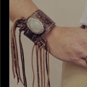 Genuine croc embossed leather  fringe bracelet